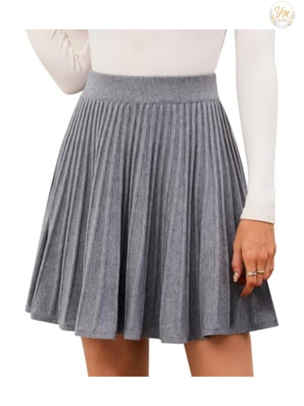 Pleated Knit Mini Skirt A-Line High-Waisted Sweater Skirt for Women